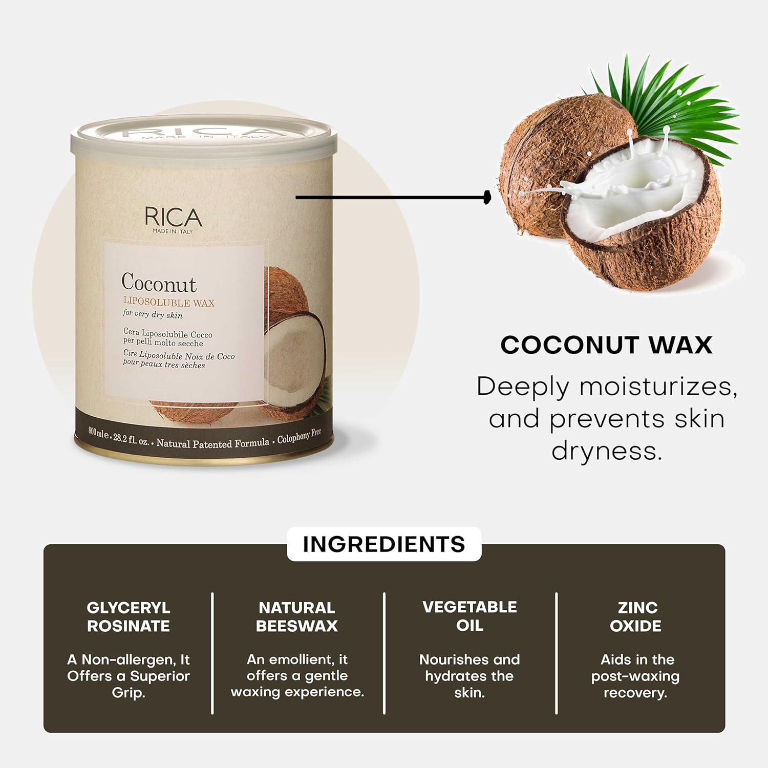 Rica Coconut Liposoluble Wax for Very Dry Skin-800 ML