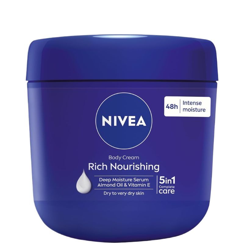 Nivea Rich Nourishing Body Cream 400ml Deep Moisture Serum, Almond Oil & Vitamin E, 5-in-1 Complete Care for Dry to Very Dry 