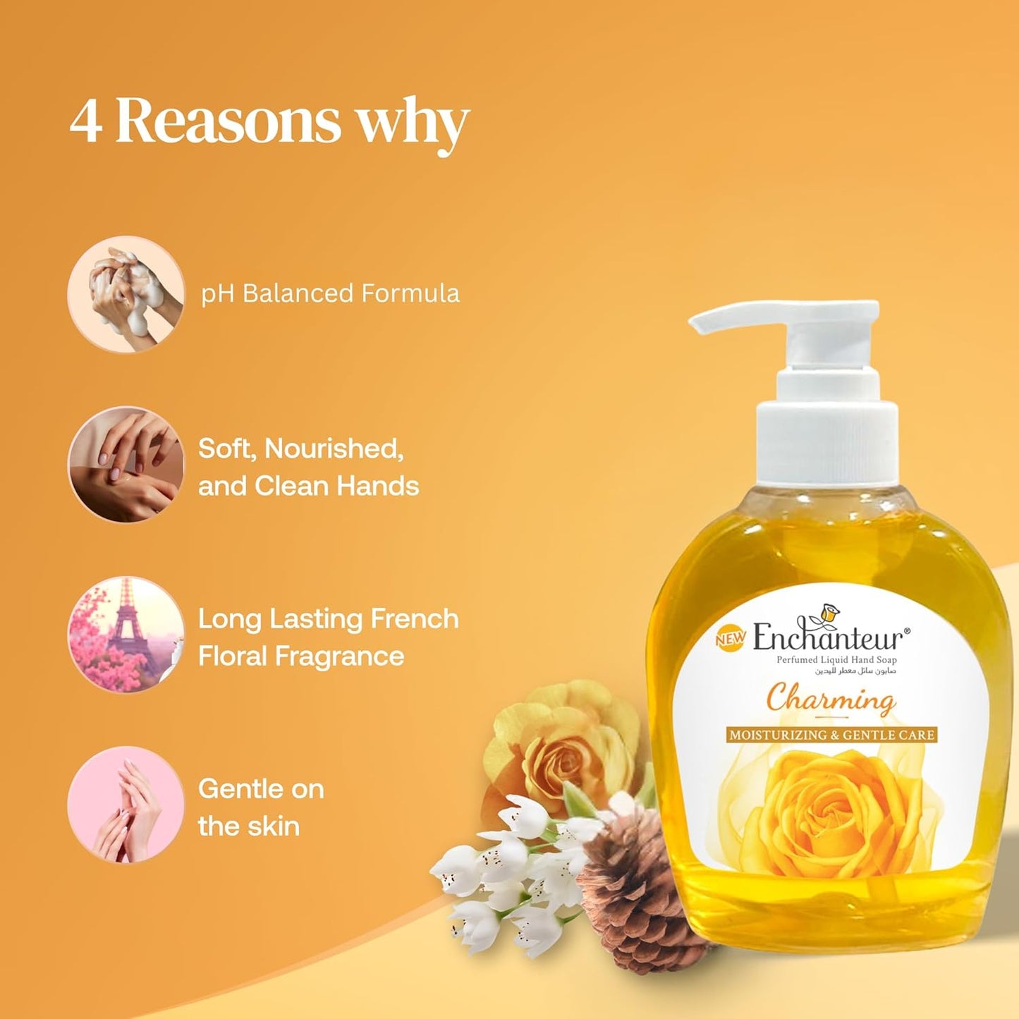 Enchanteur Charming Hand Wash 250ml – Gentle Cleansing Liquid Soap with Long Lasting Floral Fragrance, Moisturizing Care, Odo