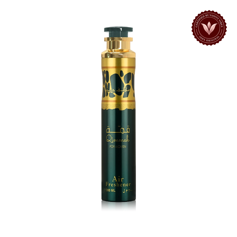 Lattafa Qimmah air freshener 300ml — alternate product view on white, with Vanity Vibes badge