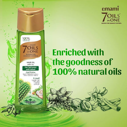 Emami 7 Oils in One Hair Fall Control Cactus Oil 100ml - Nourishing Hair Care Oil for Strong, Smooth, Healthy Hair & Hair Fal
