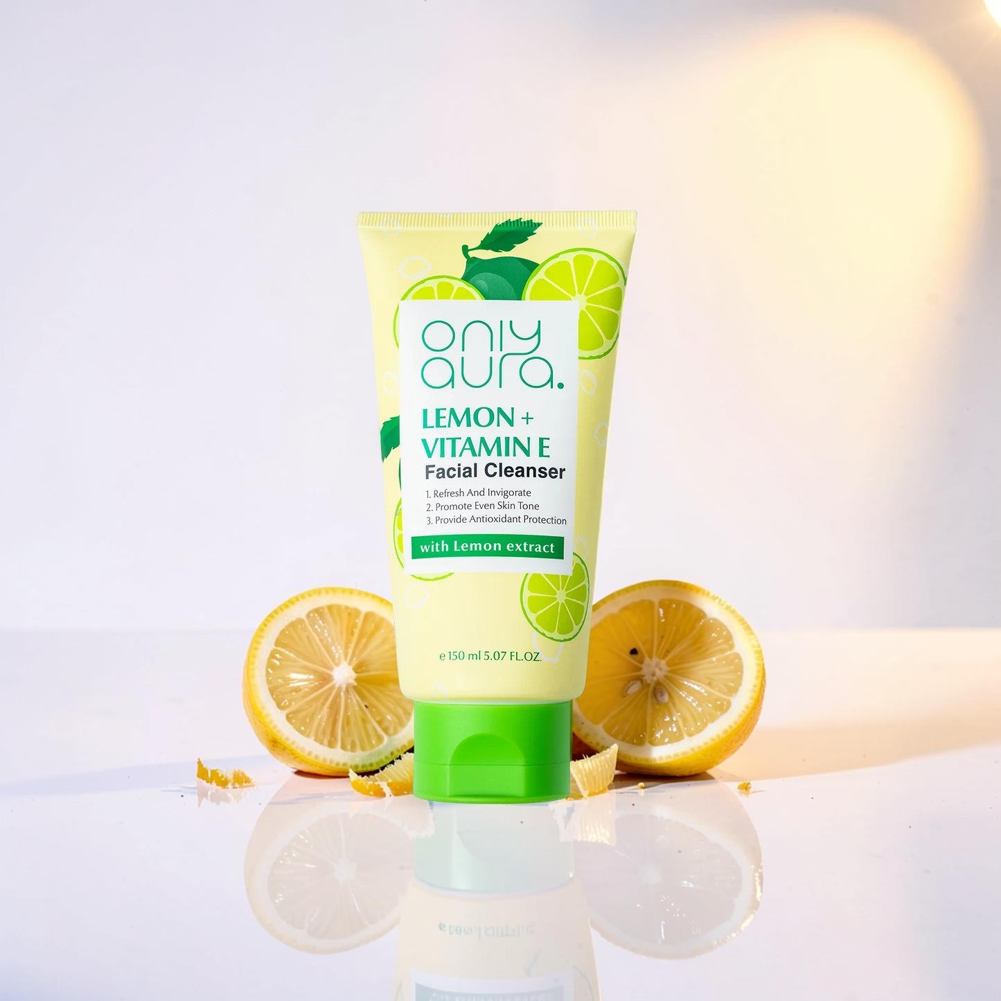 Only Aura Lemon Facial Cleanser 150ml – Deep Cleansing Skincare Face Wash for Oil Control, Dirt Removal, Brightening Glow & F