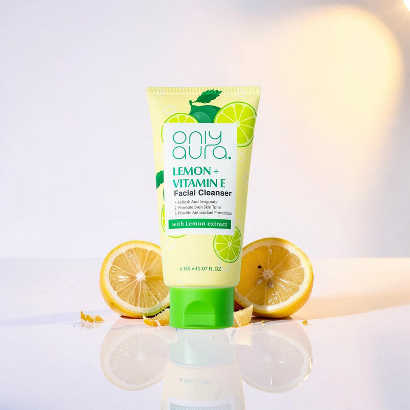Only Aura Lemon Facial Cleanser 150ml - Deep Cleansing Skincare Face Wash for Oil Control, Dirt Removal, Brightening Glow & F