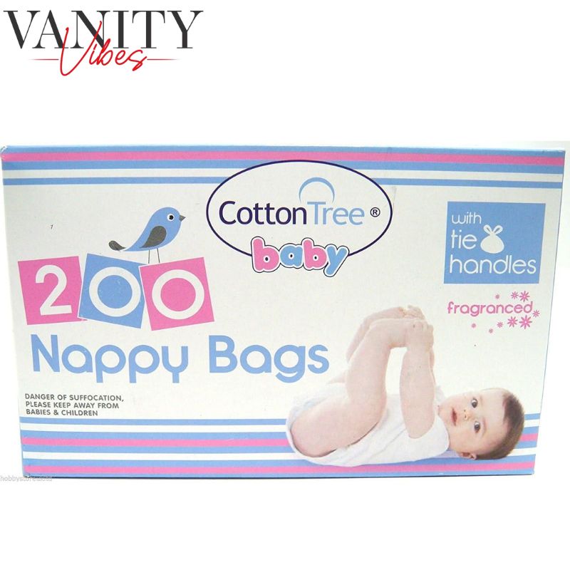 Cotton Tree Fragranced Nappy Bags with Tie Handles 200pcs Convenient & Odor‑Control