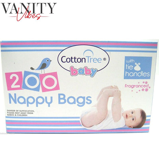 Cotton Tree Fragranced Nappy Bags with Tie Handles 200pcs Convenient & Odor‑Control