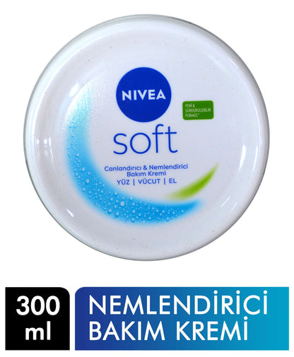 Nivea Soft Canlandırıcı & Nemlendirici Bakım Kremi 300ml - Refreshing Moisturizing Cream for Soft, Smooth Skin