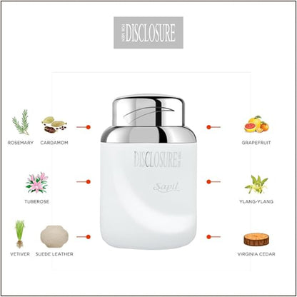 Sapil Disclosure White Eau de Toilette for Men 100ml - Long Lasting Fresh Citrus Woody Fragrance Perfume with All Day Confide