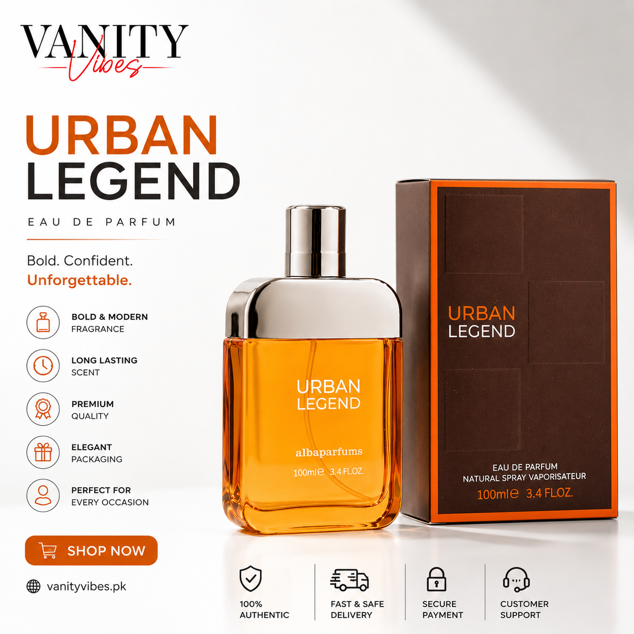 Alba Urban Legend Eau de Parfum 100ml - Long Lasting Men’s Perfume