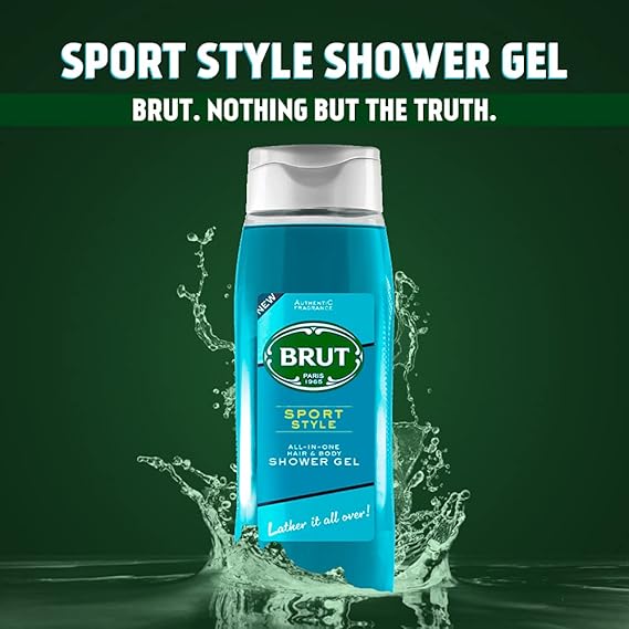 Brut Sport Style All-in-One Hair & Body Shower Gel for Men 500ml - Deep Cleansing Fresh Masculine Fragrance Shower Gel for Da
