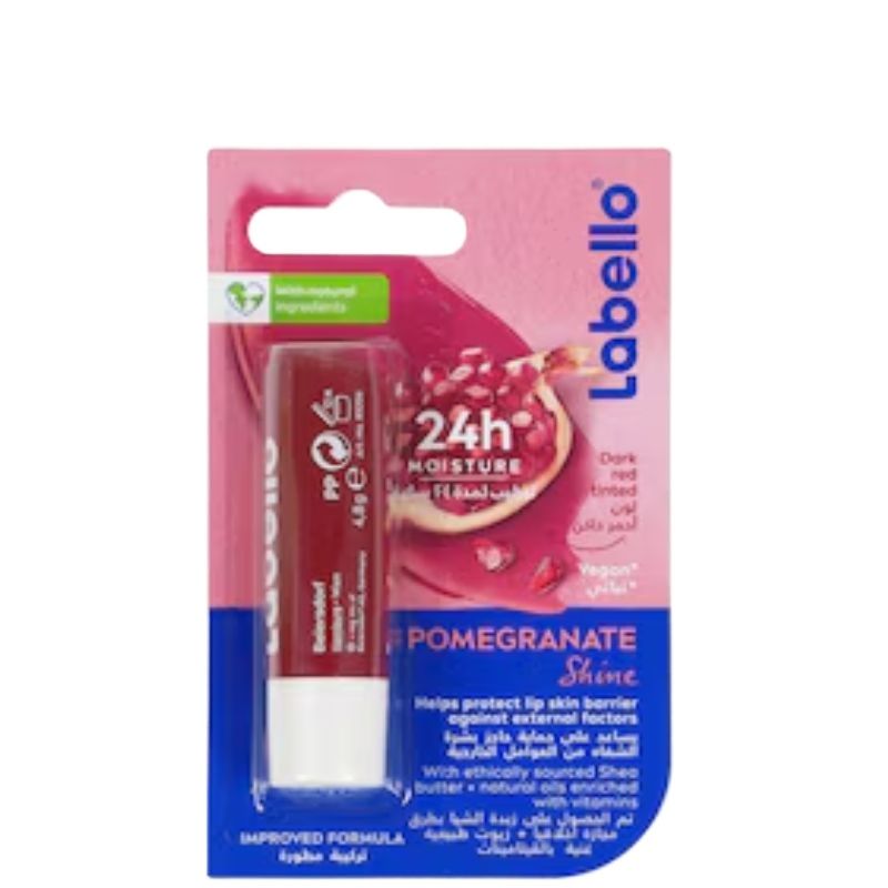Labello 24h Moisture Lip Balm Pomegranate Shine 4.8g – Long Lasting Hydrating Lip Care Balm for Soft Smooth Lips, Moisture Pr
