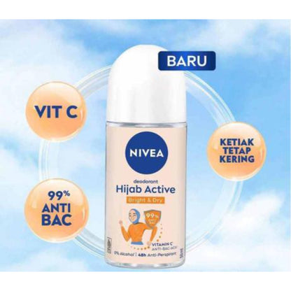 Nivea Hijab Active Bright & Dry Vitamin C AntiBac-Acn 48H Anti-Perspirant Roll-On 50ml