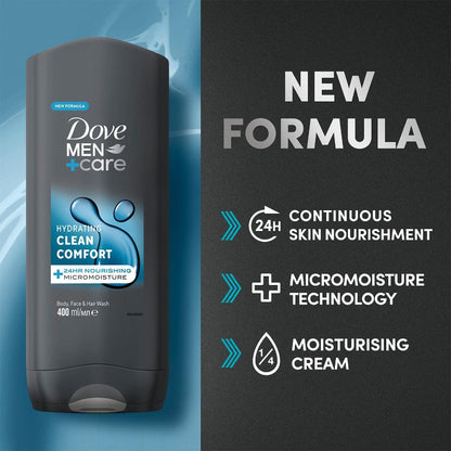 Dove Men+Care Hydrating Clean Comfort 3-in-1 Body Face + Hair Wash 400ml