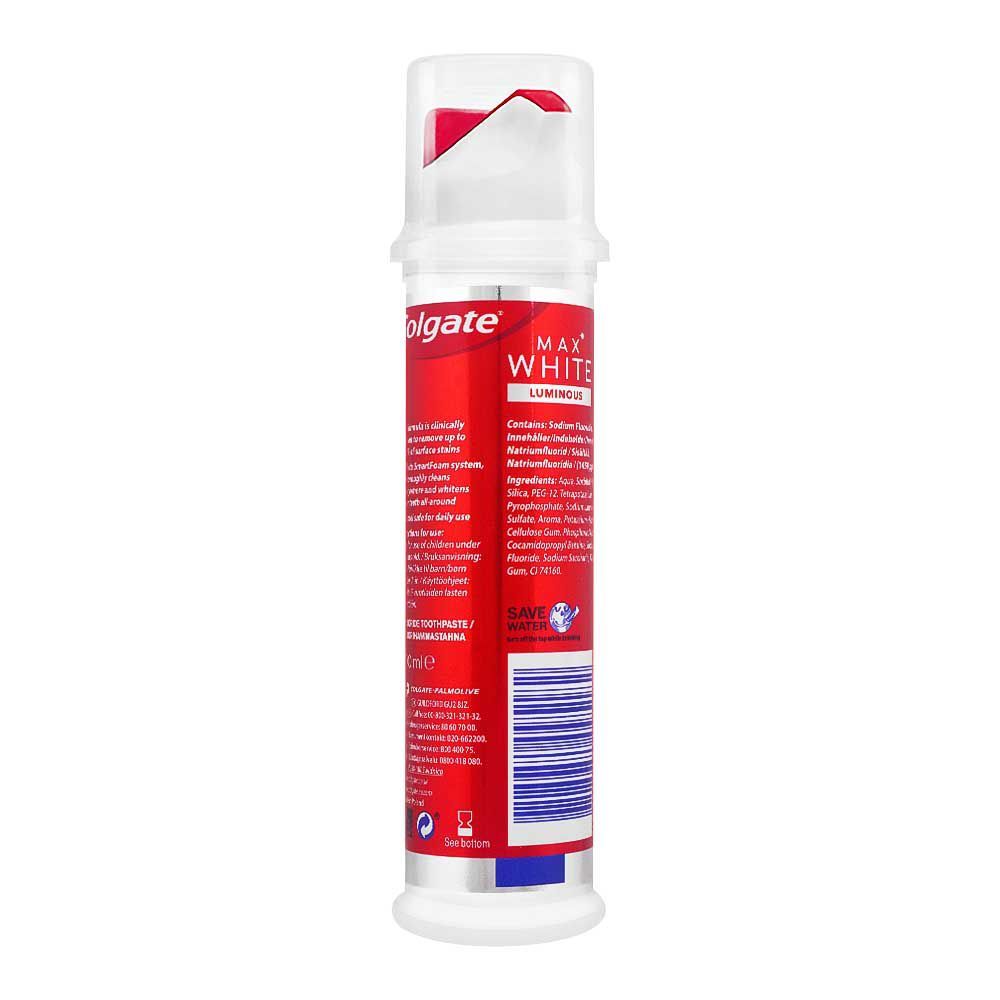 Colgate Max White Luminous Sparkling Mint Toothpaste Pump 100ml Advanced Whitening & Fresh Breath