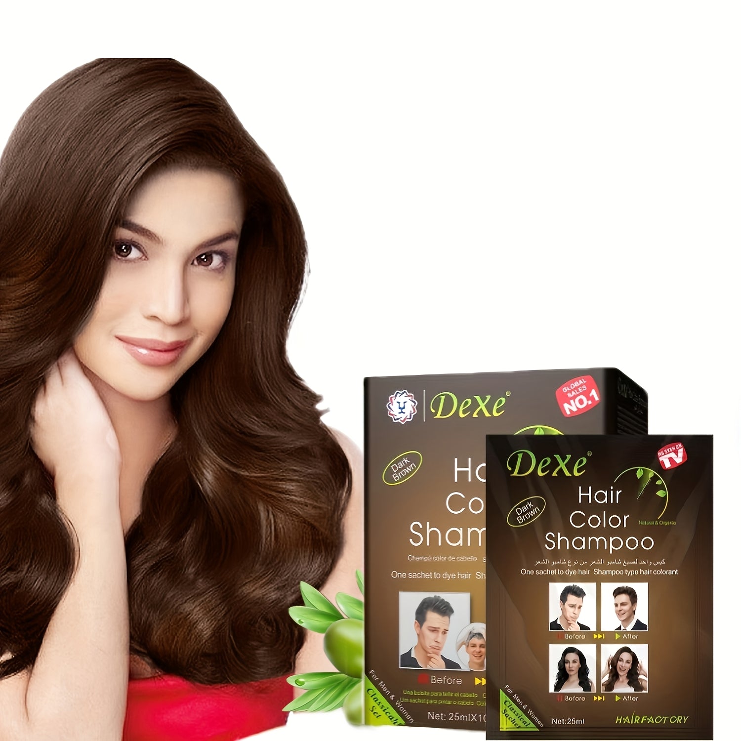 Dexe Dark Brown Color Shampoo 25 ml x 10 Pack Hair Coloring & Nourishing Care