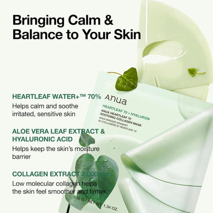 Anua Heartleaf 70+ Hyaluron Collagen Mask 38 g Soothing Hydration & Skin Repair (K Beauty)