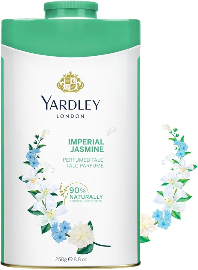 Yardley London Imperial Jasmine Perfumed Talcum Powder 250g - Luxury Floral Jasmine Fragrance Body Talc for Long Lasting Fres