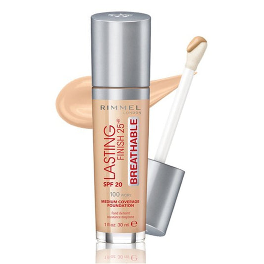 Rimmel London Lasting Finish Breathable Foundation, SPF 20, 100 Ivory, 30ml