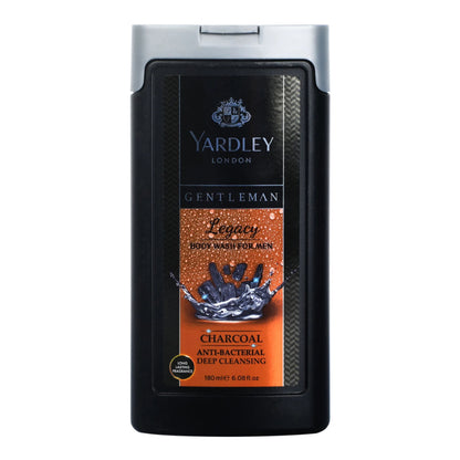 Yardley London Gentleman Legacy Charcoal Anti-Bac Body Wash 180ml – Deep Cleansing Men’s Shower Gel with Activated Charcoal, 