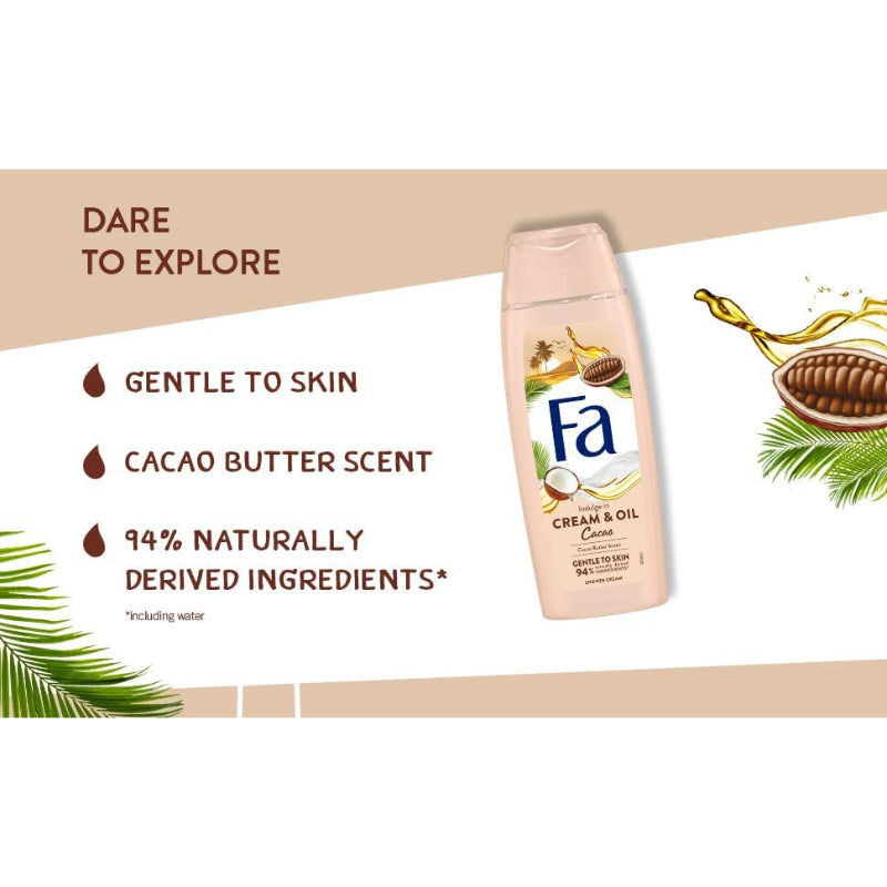 Fa Cream & Oil Cacao Butter Scent Shower Cream 400ml – Gentle to Skin, 94% Naturally Derived Ingredients