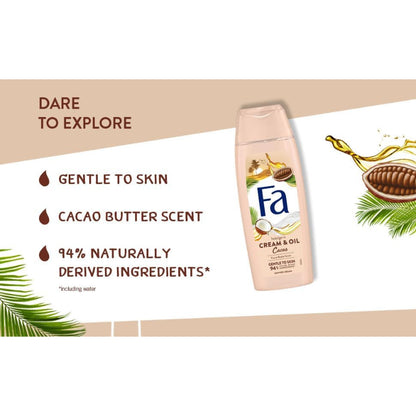 Fa Cream & Oil Cacao Butter Scent Shower Cream 400ml – Gentle to Skin, 94% Naturally Derived Ingredients