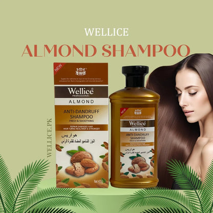 Wellice Almond Anti Dandruff Shampoo Fresh & Smoothing 400g - Nourishing Hair Cleanser for Flake Free, Soft & Shiny Hair