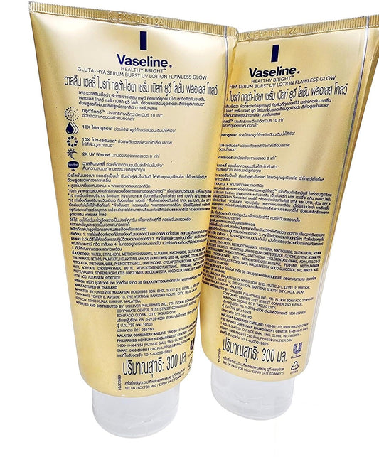 Vaseline Gluta - Hya Flawless Glow Serum Burst UV Body Lotion Size 300ml (Pack of 2)