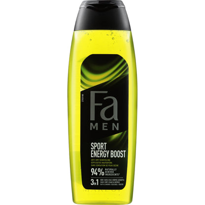 Fa Men Sport Energy Boost 3-in-1 Body, Hair & Face Shower Gel 250ml – 95% Naturally Derived Ingredients, 100% Recycled Bottle