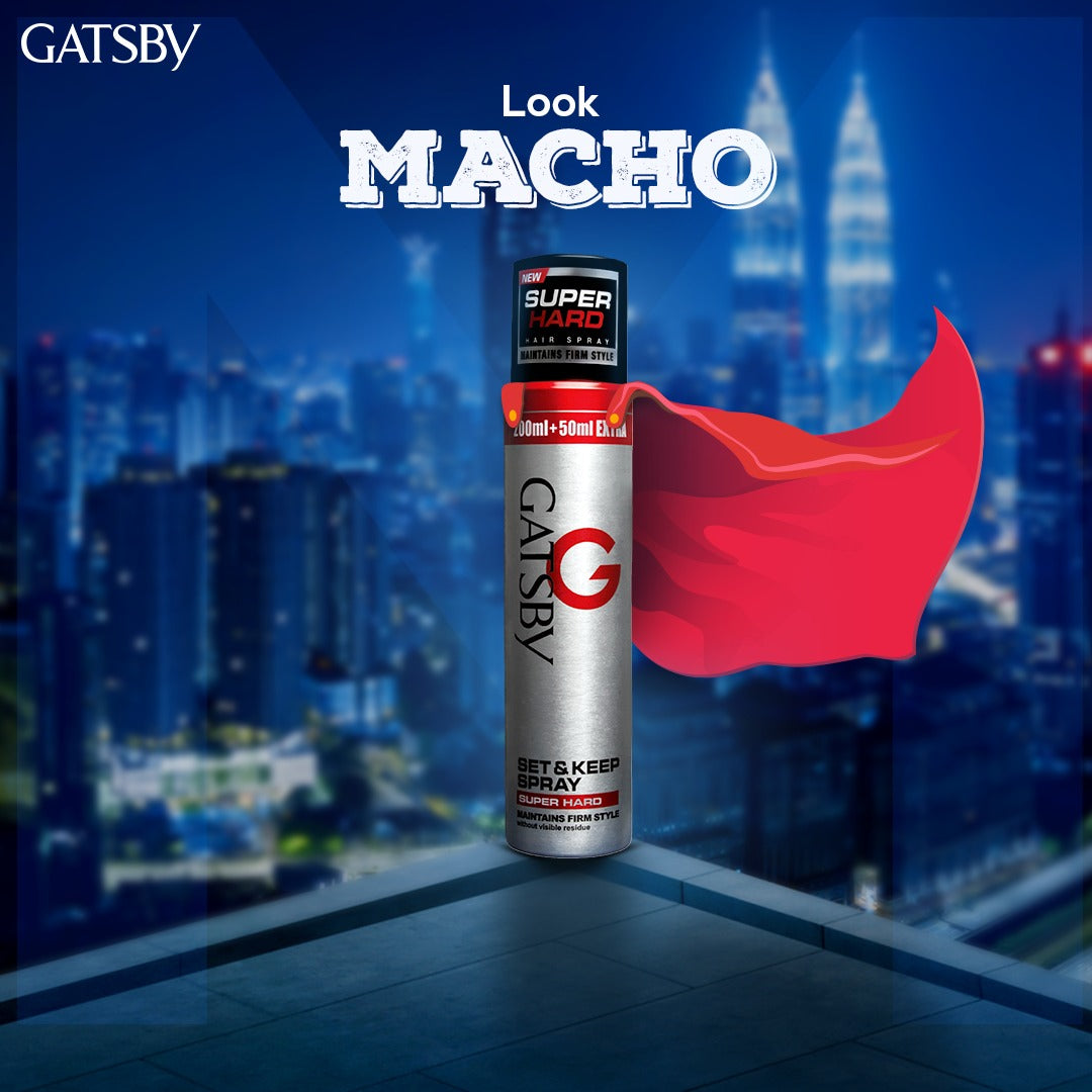Gatsby Set & Keep Super Hard Hair Spray Strong Hold 250ml - Long Lasting Hair Styling Spray for Men Extreme Hold Frizz Contro