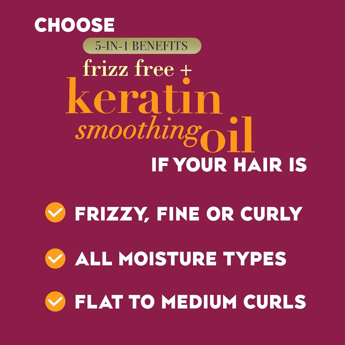 OGX 5 in 1 Frizz-Free + Keratin Smoothing Oil Shampoo 385ml