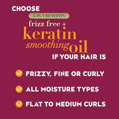 OGX 5 in 1 Frizz-Free + Keratin Smoothing Oil Shampoo 385ml