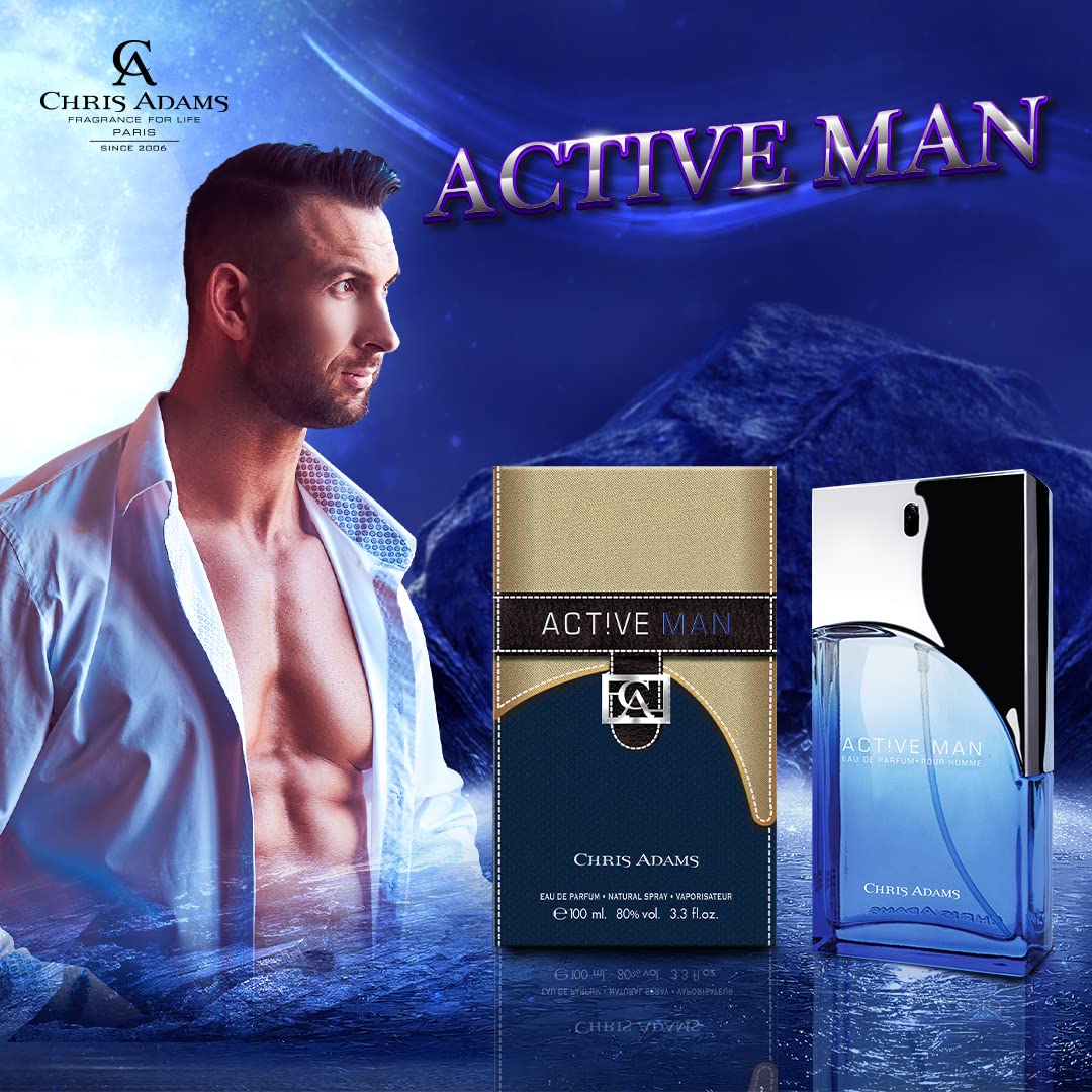 Chris Adams Active Man Eau De Parfum 100ml – Long Lasting Fresh Masculine Fragrance for Men, Bold & Confident Scent