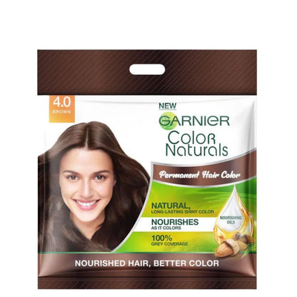 Garnier Color Naturals Hair Color Sachet 4.0 Brown 30 ml Nourishing & Long-Lasting Hair Color