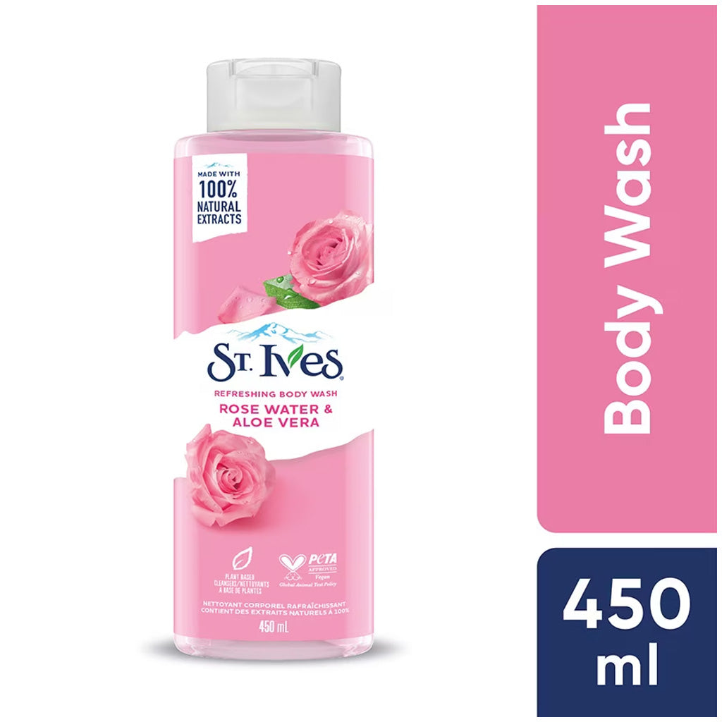 St Ives Refreshing Body Wash Rose Water & Aloe Vera 450ml Hydrating & Soothing