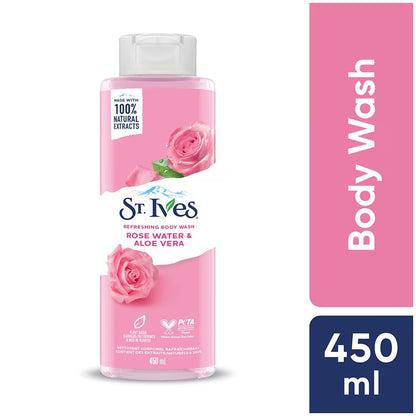 St Ives Refreshing Body Wash Rose Water & Aloe Vera 450ml Hydrating & Soothing