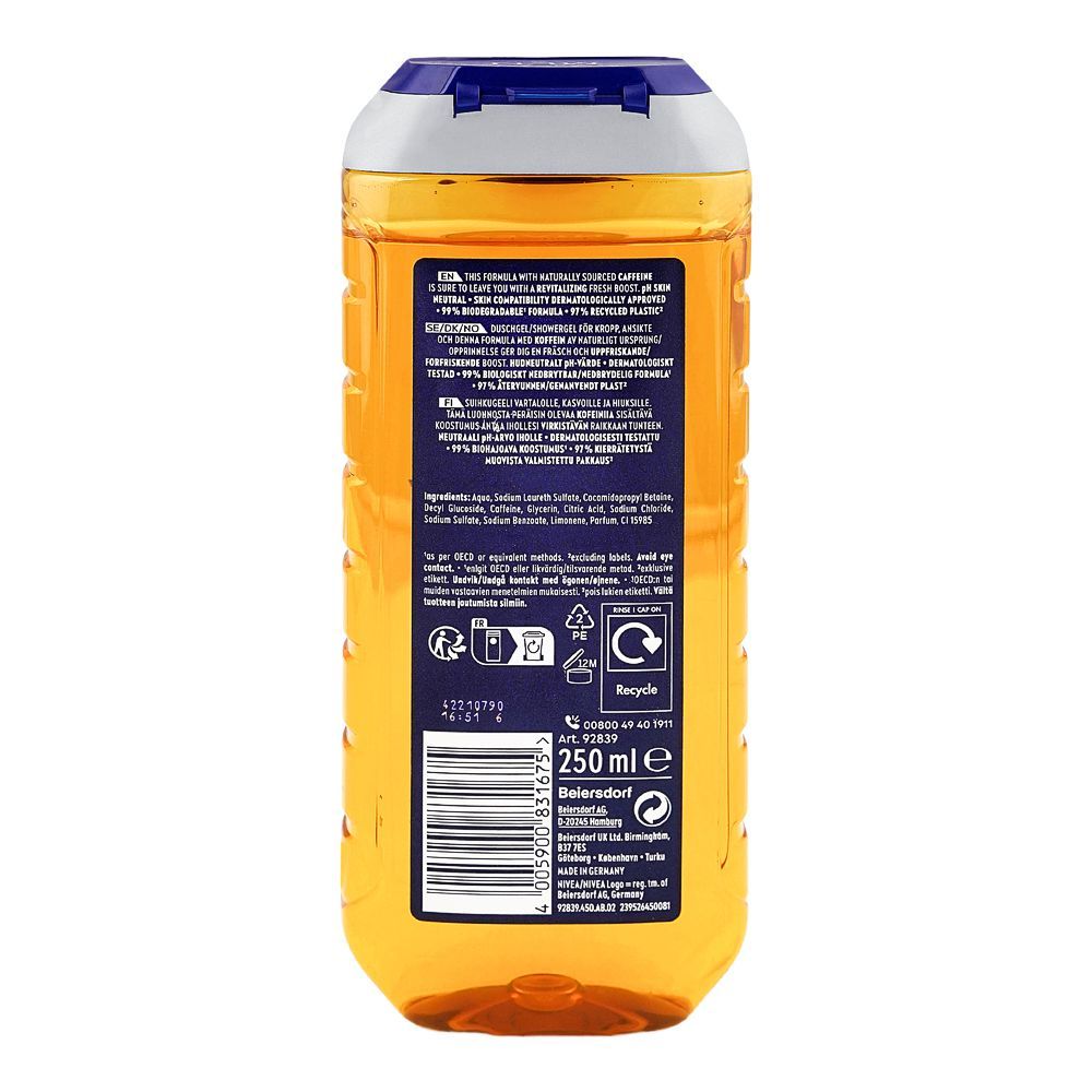 Nivea Men Boost 24H Fresh Effect 3-In-1 Shower Gel For Body, Face & Hair 250ml