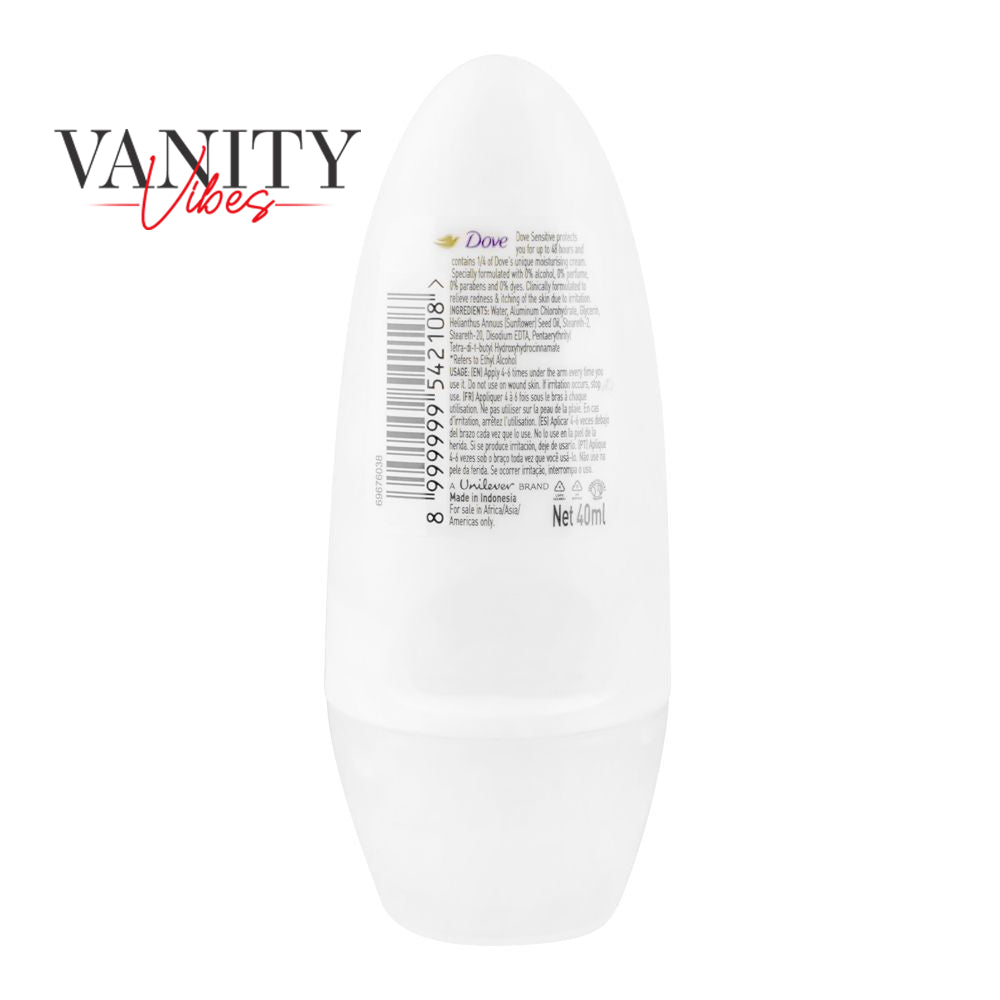 Dove Sensitive Anti-Perspirant Deodorant Roll On 50ml - Alcohol & Perfume Free Underarm Protection for Women