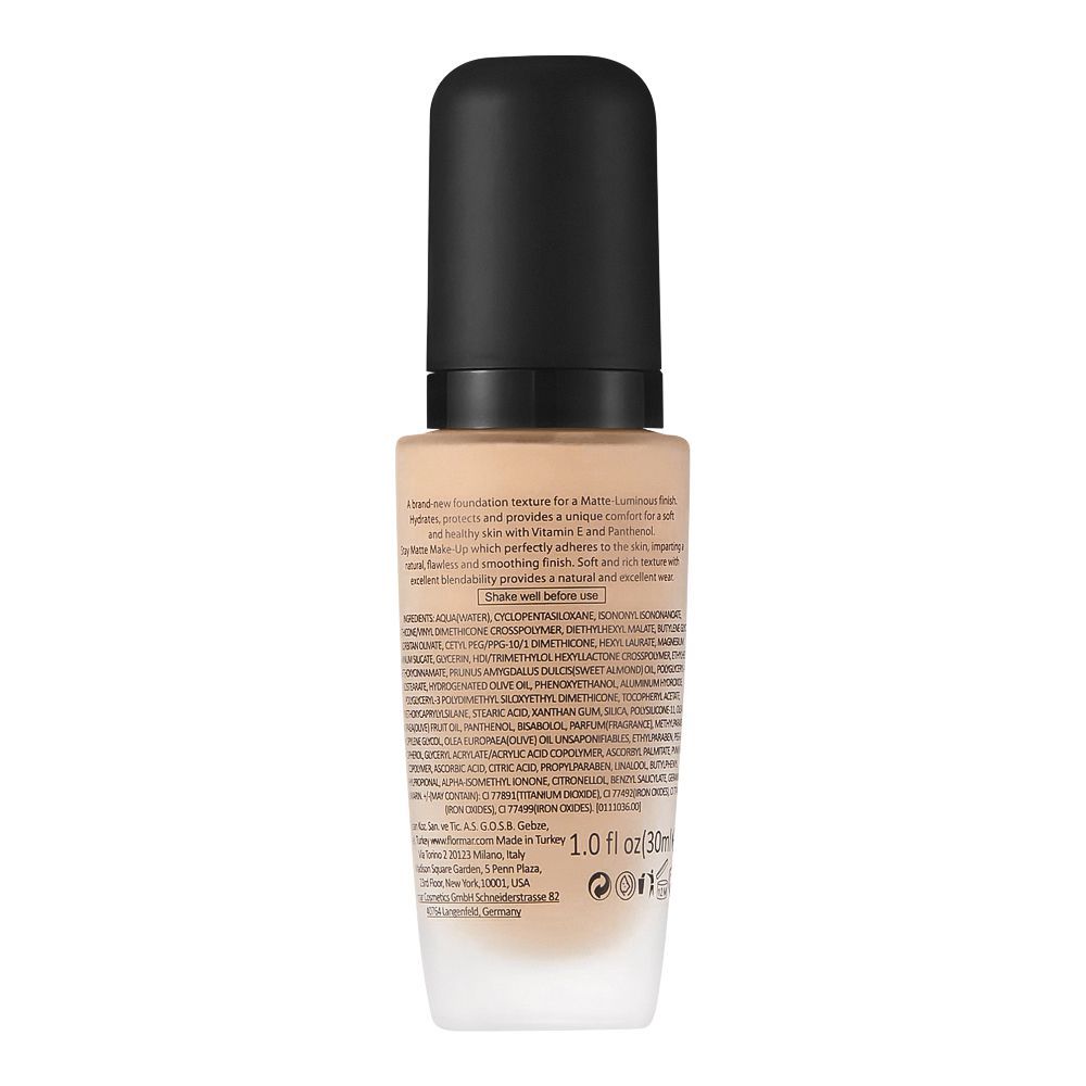 Flormar Mat Touch Foundation Vitamin E (Shade: 308 Fair Ivory) 30ml