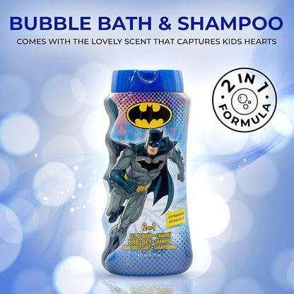 Lorenay Batman 2-in-1 Bubble Bath & Shampoo 475ml - Kids Gentle Hair & Body Wash for Soft Cleansing, Fun Bath Time & Long Las
