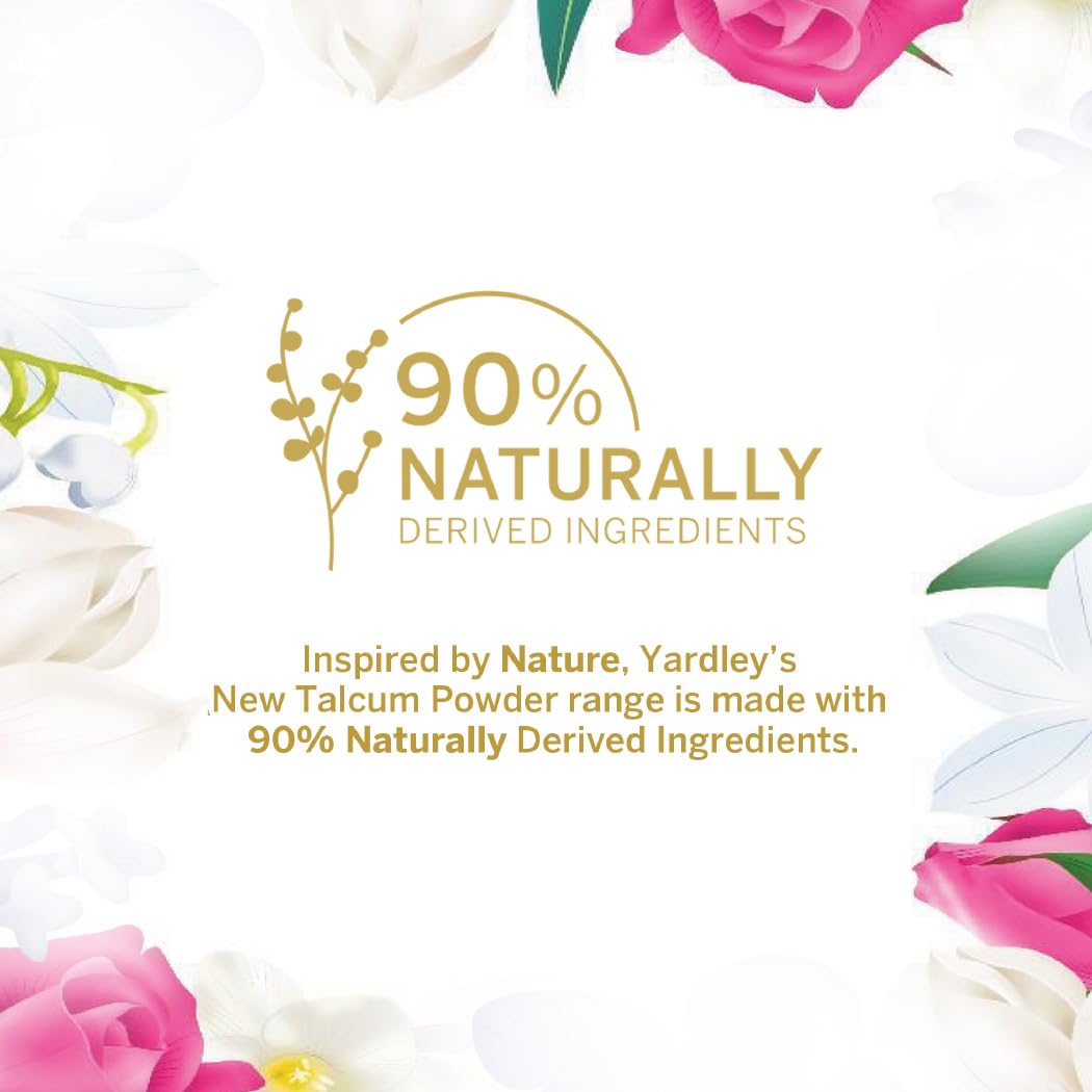 Yardley London English Rose Perfumed Talcum Powder 125g - Luxury Floral Rose Fragrance Body Talc for Long Lasting Freshness, 