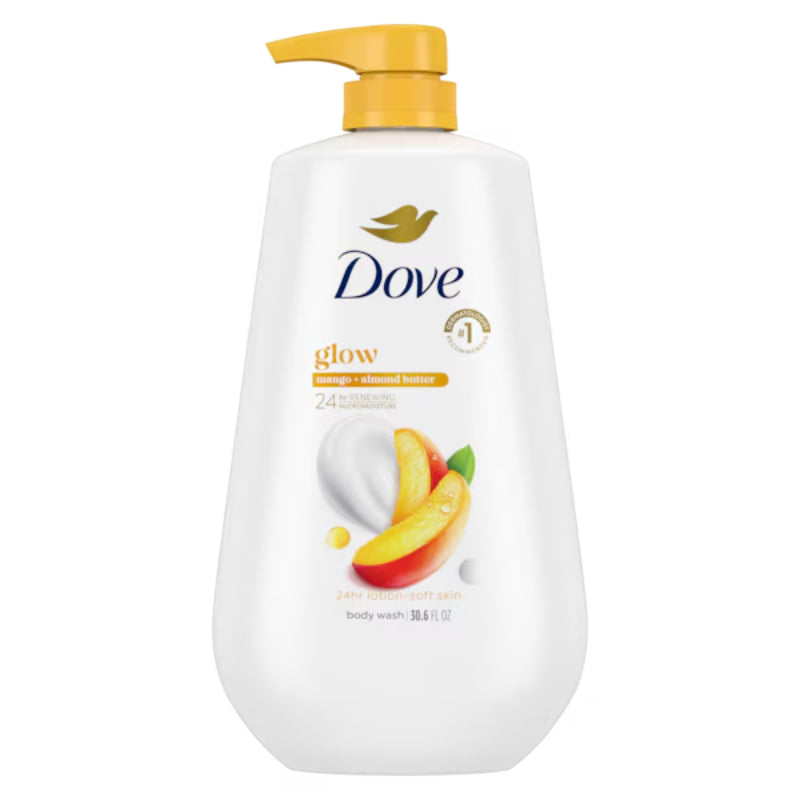 Dove Beauty Glow Body Wash Pump - Mango & Almond Butter 24hr Lotion-Soft Skin - 30.6 fl oz 904ml