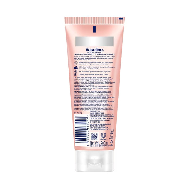 Vaseline Healthy Bright Gluta-Hya Dewy Radiance Lotion 200ml | Serum Burst for Bright Skin