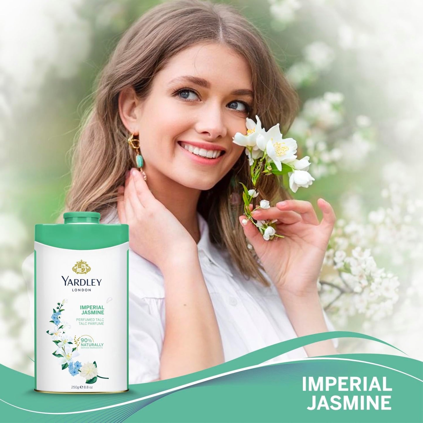 Yardley London Imperial Jasmine Perfumed Talcum Powder 250g - Luxury Floral Jasmine Fragrance Body Talc for Long Lasting Fres