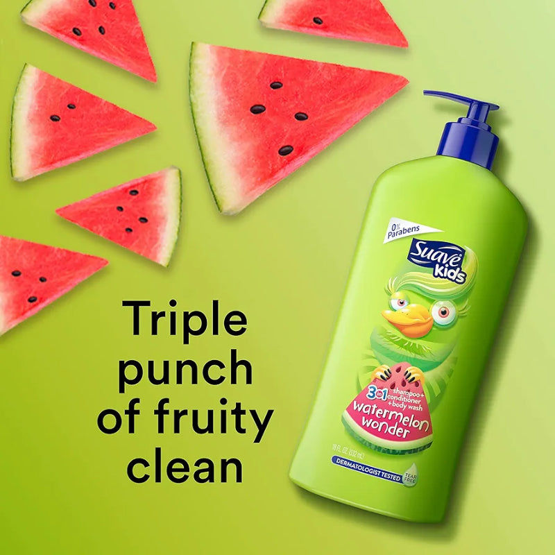 Suave Kids 3 in 1 Watermelon Wonder Shampoo + Conditioner + Body Wash 532ml