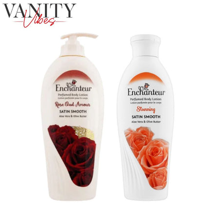 Enchanteur Rose Oud Amour Perfumed Body Lotion 500ml + Enchanteur Stunning Perfumed Body Lotion 250ml (Pack Of 2)