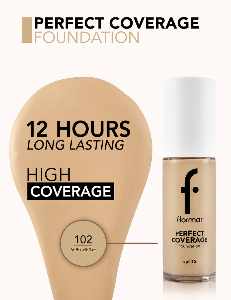 Flormar Perfect Coverage Foundation (Shade:102 Soft Beige) 30ml