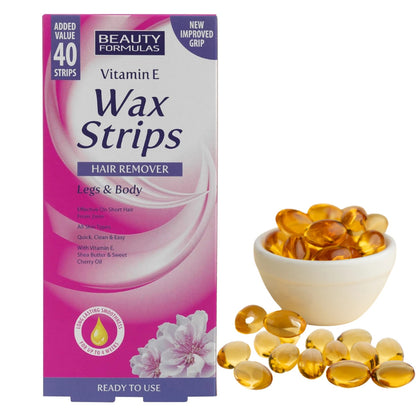 Beauty Formulas Vitamin E Hair Remover Legs & Body ( 40 Wax Strips) for Women