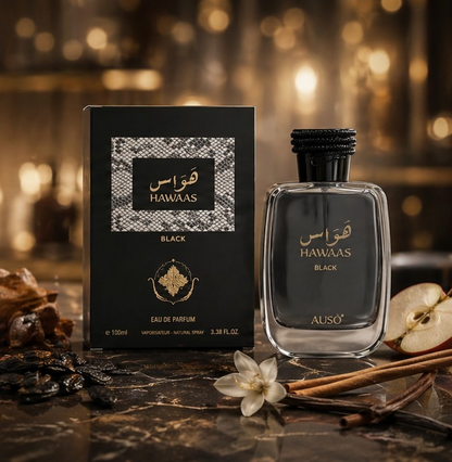 Auso Hawaas Black Eau de Parfum 100ml - Long Lasting Deep Woody Spicy Fragrance Perfume for Men Strong Masculine Night Wear S