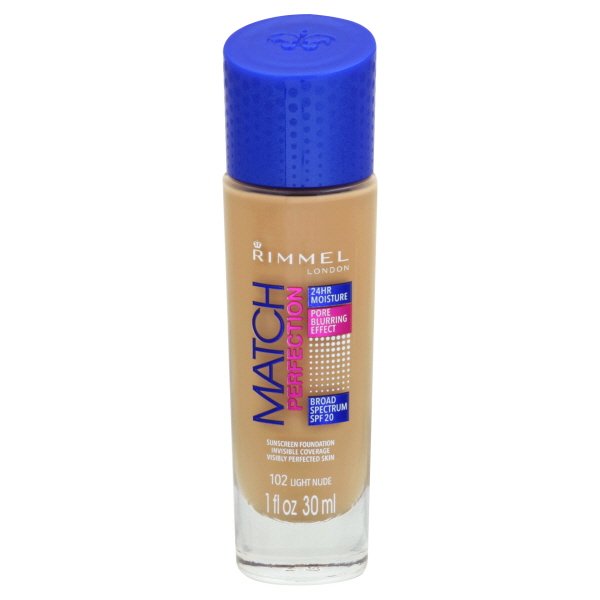 Rimmel Match Perfection Light Perfecting Radiance Sunscreen Foundation, 102 Light Nude