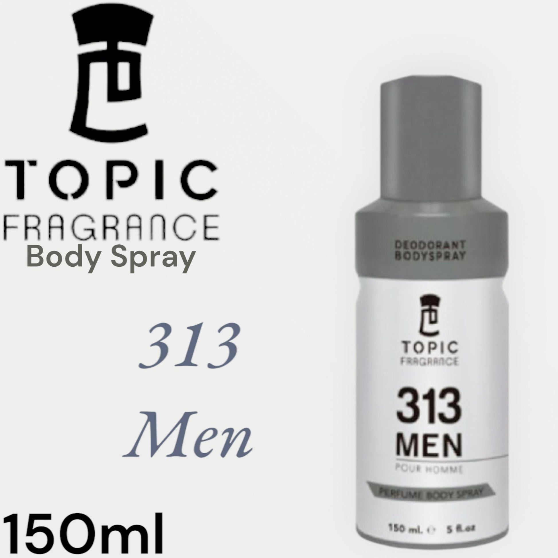 313 Men Pour Homme Topic Fragrance Perfume Body Spray 150ml - Long Lasting Masculine Body Mist for Men, Fresh & Bold Scent