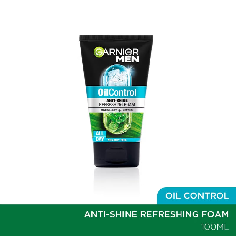 Garniers Men Garnier Men Oil Control Anti Shine Refreshing Foam All Day Face Wash 100ml